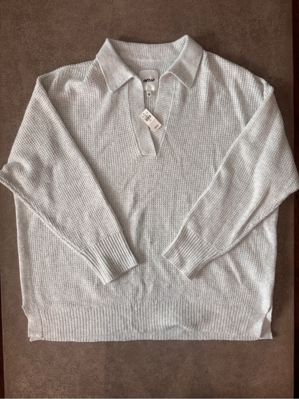NWT Aerie Men's CozyUp Waffle Polo Sweater Oatmeal L
